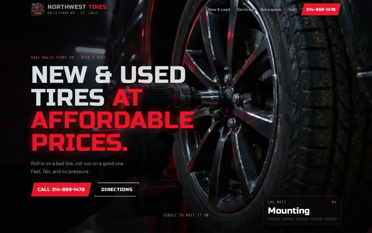 Northwest Tires website on desktop